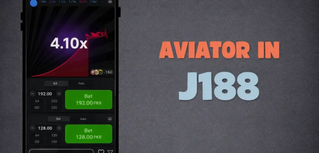 Aviator in J188 banner showing Aviator game multiplier screen on mobile with text Aviator in J188